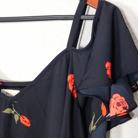Ashley Graham Beyond Women’s Dress Cold Shoulder Black Floral Pull-On Size 1X - Picture 6 of 10